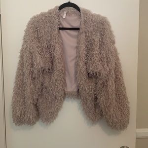 Long Sleeve Feather Yarn Open Faux Jacket